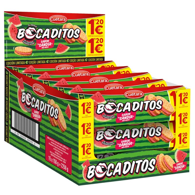 Galletas Bocaditos Sandía Cuétara – Pack de 15 Unidades – Sabor Fruta Refrescante – Edición Limitada – Snack Dulce para Niños y Verano