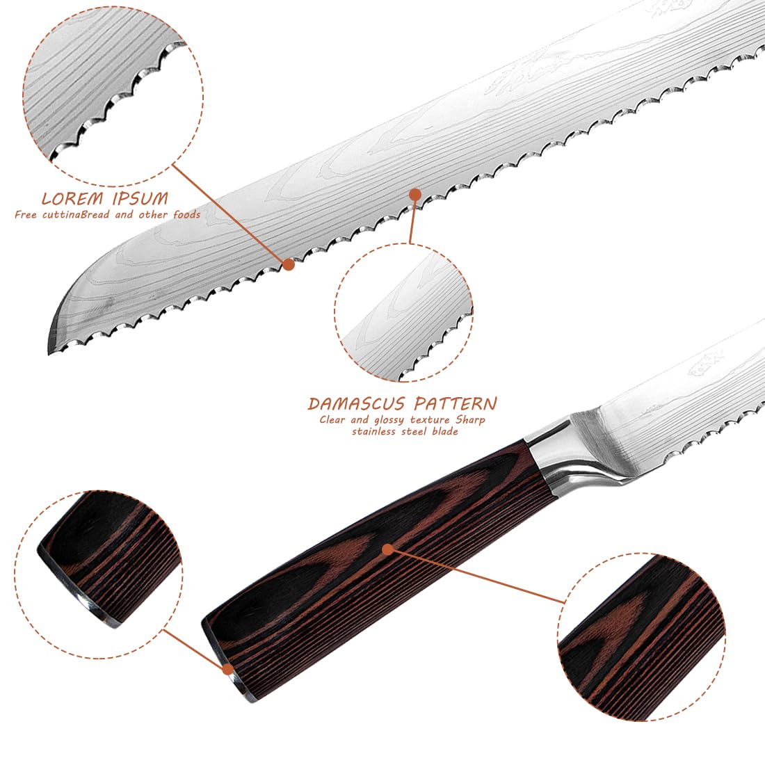 Brotmesser 8 Zoll Gezackt – Aus High Carbon Edelstahl, Gesamtlänge 32 Cm | Für Brot, Kuchen, Pizza & Tomaten, Mit Rutschfestem Griff