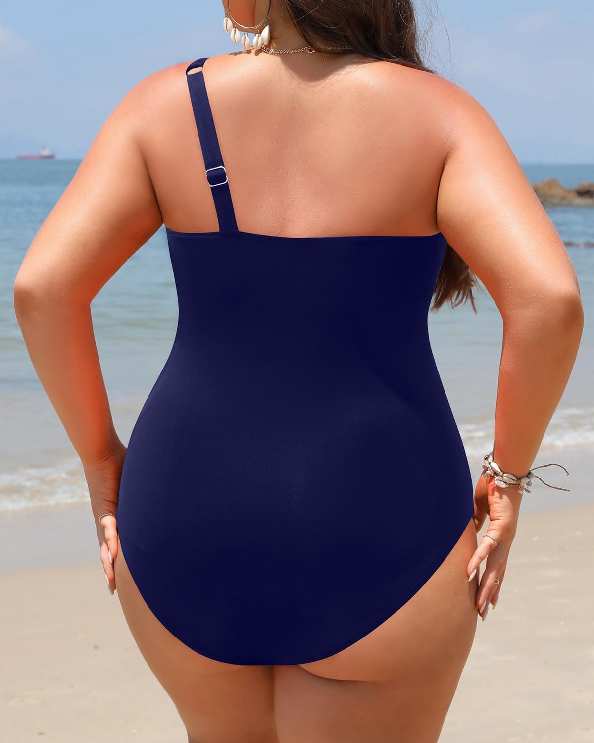 Aqua Eve Plus Size One Piece Swimsuit One Shoulder Bathing Suit Tummy Control Keyhole Swimwear - Image 2