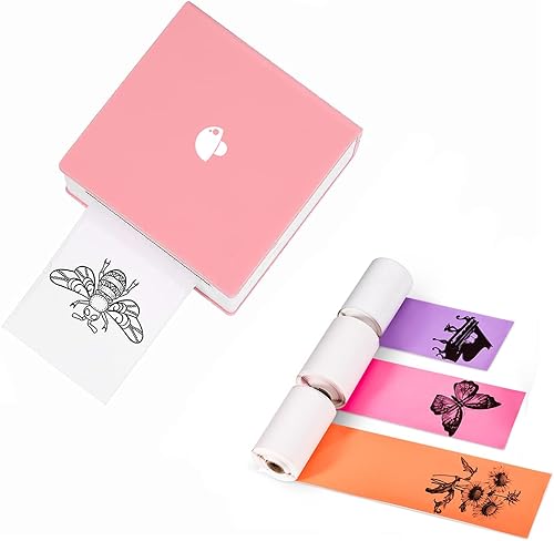 M02 Mini impresora de calcomanías con papel térmico rojo rosamoradonaranja para diversión de estudio, bricolaje, marcadores de libros, diario, rosa