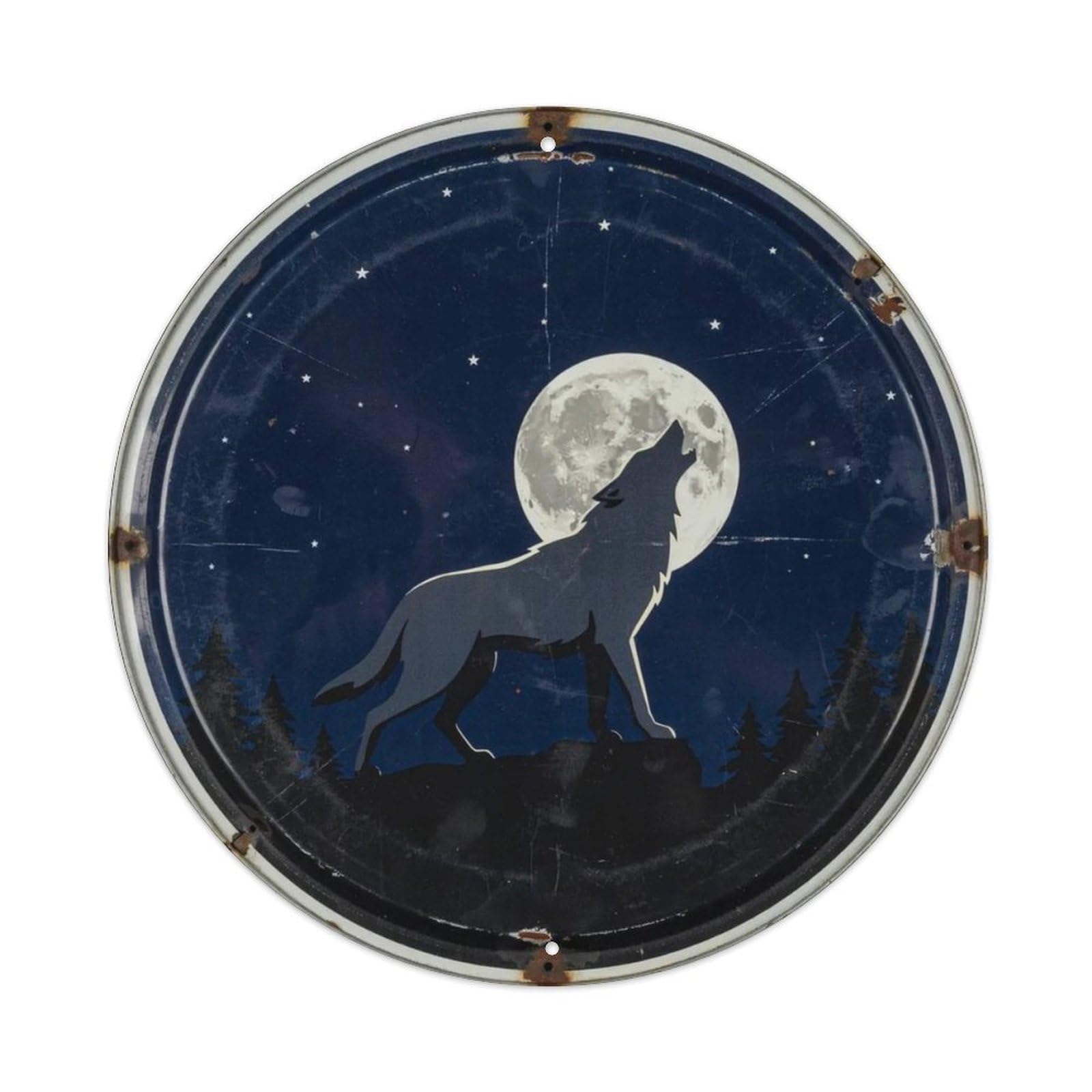 Round Wilderness Howl Art Sign Metal Tin Sign Plaque