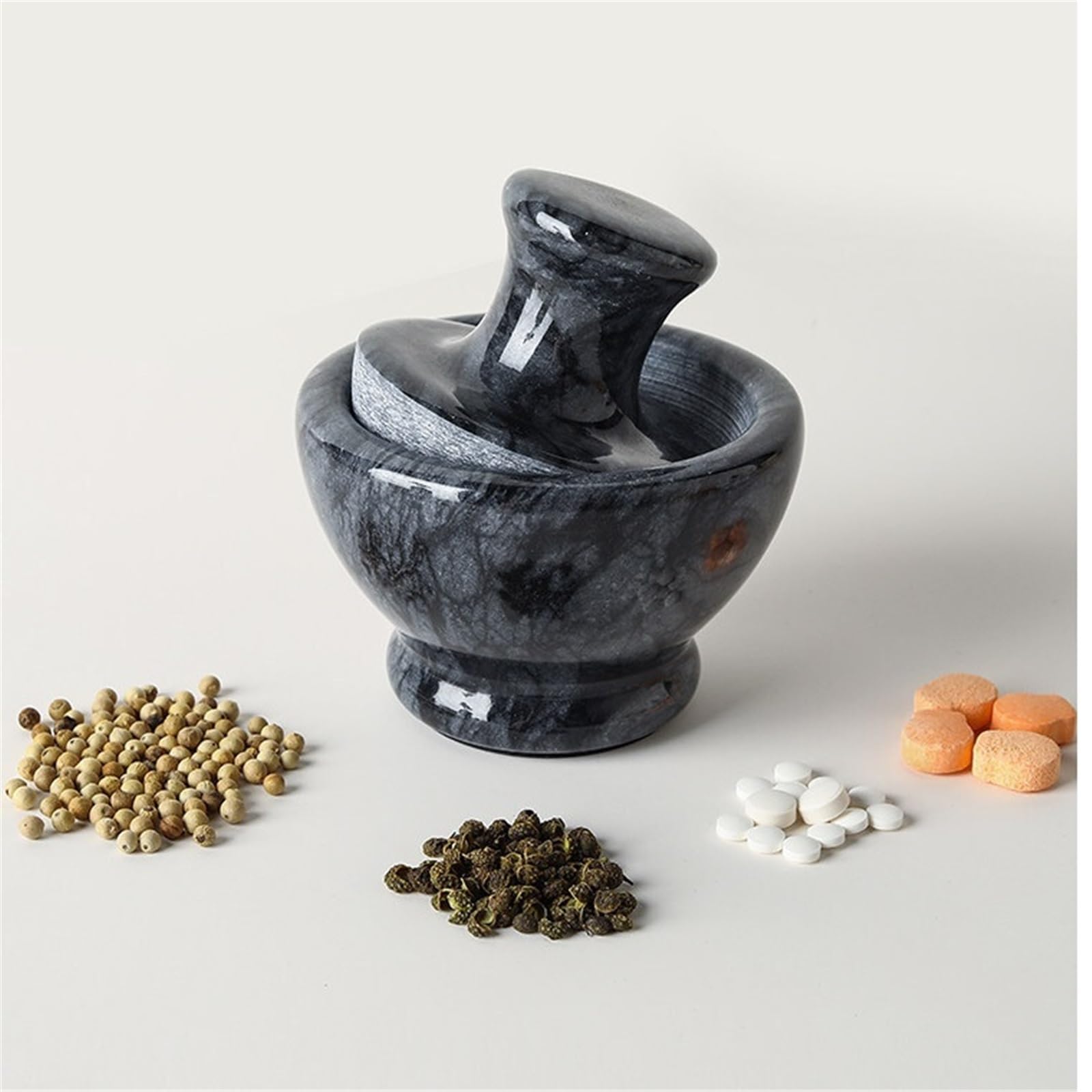Mörser- und Stößel-Marmor-Set for Gewürze, Pestos, Pasten, Guacamole-Schüssel(Schwarz)