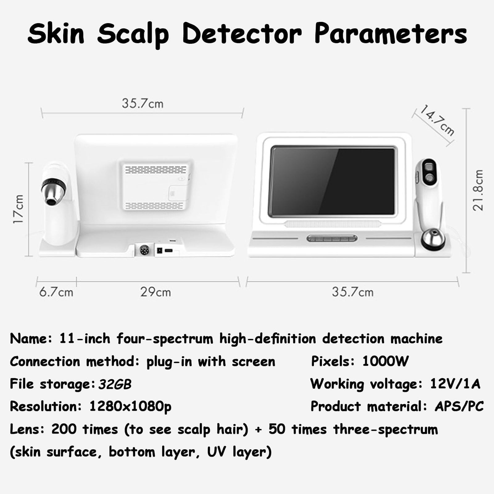 Kopfhaut-Analysegerät Und Hautdetektor Mit Dualer Kamera (50x/200x), 11-Zoll-Display, 4 Vergleichsbildern Für Individuelle Pflegeprogramme,Für Friseure Und Kosmetikstudios