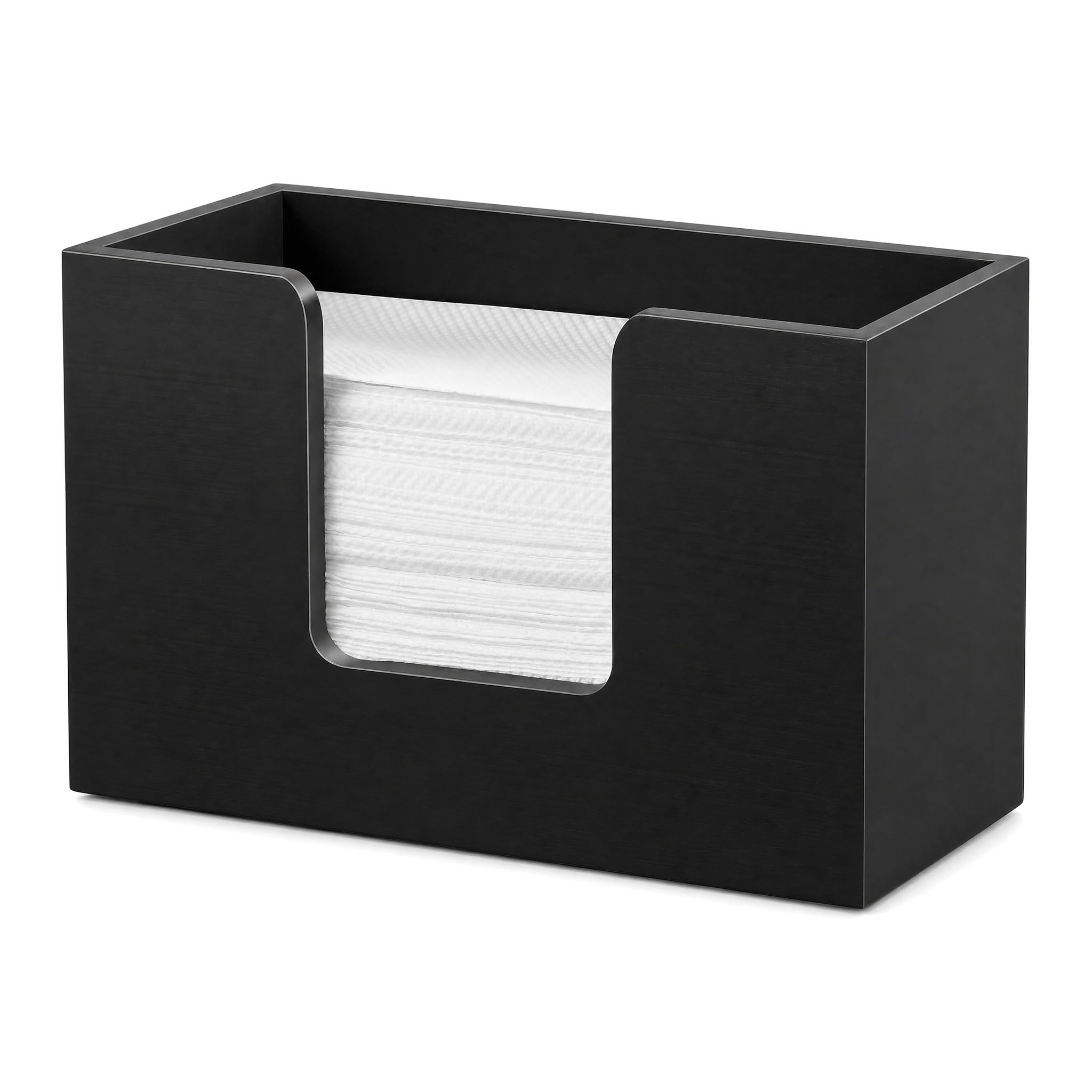Paper Towel Dispenser Countertop, Wooden Bathroom Paper Towel Holder Black Napkin Holder Hand Towels Dispenser Tissue Holders for Trifold Z-Fold C-Fold for Kitchen Bathroom Office (Black)