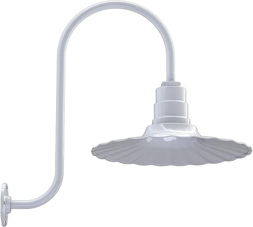 Steel Lighting Co. Highland Park - Luz de granero  Montada en la pared al aire libre  Onda radial de 16 pulgadas  Cuello de cisne ascendente  Estilo