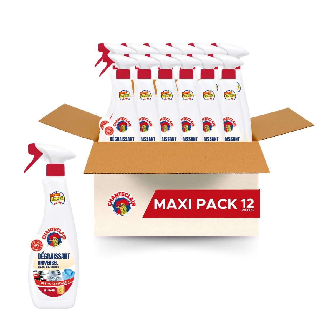 Chanteclair - Spray Dégraissant Universel Marseille, Idéaux sur Tout, Efficaces Partout, Fonctionne Tête en Bas - 12x 600 ml