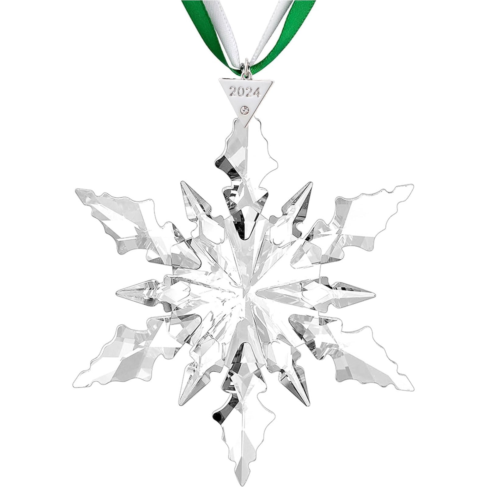 2025 Annual Christmas Ornaments Crystal Snowflake Star - Christmas Tree Ornaments Pendant Crystal Sun Catcher Home Hanging Decor (White 2025)