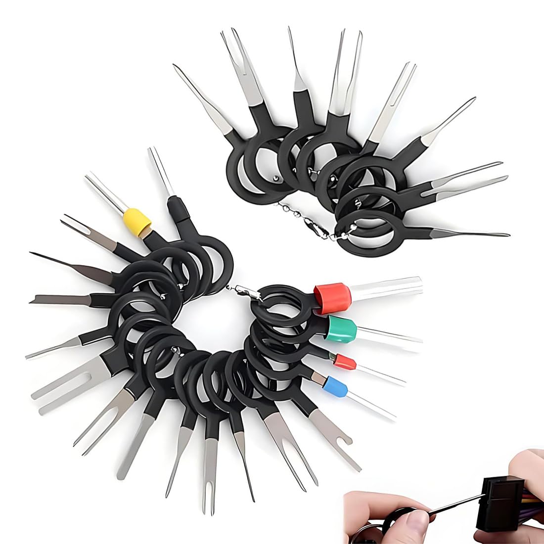 Kit Rimozione Terminali, 26 PCS Strumenti di Rimozione Terminale, Pins Rimozione Cablaggio Terminale con Portachiavi, Connettore a Crimpare Indietro Ago Rimuovi Kit per Auto