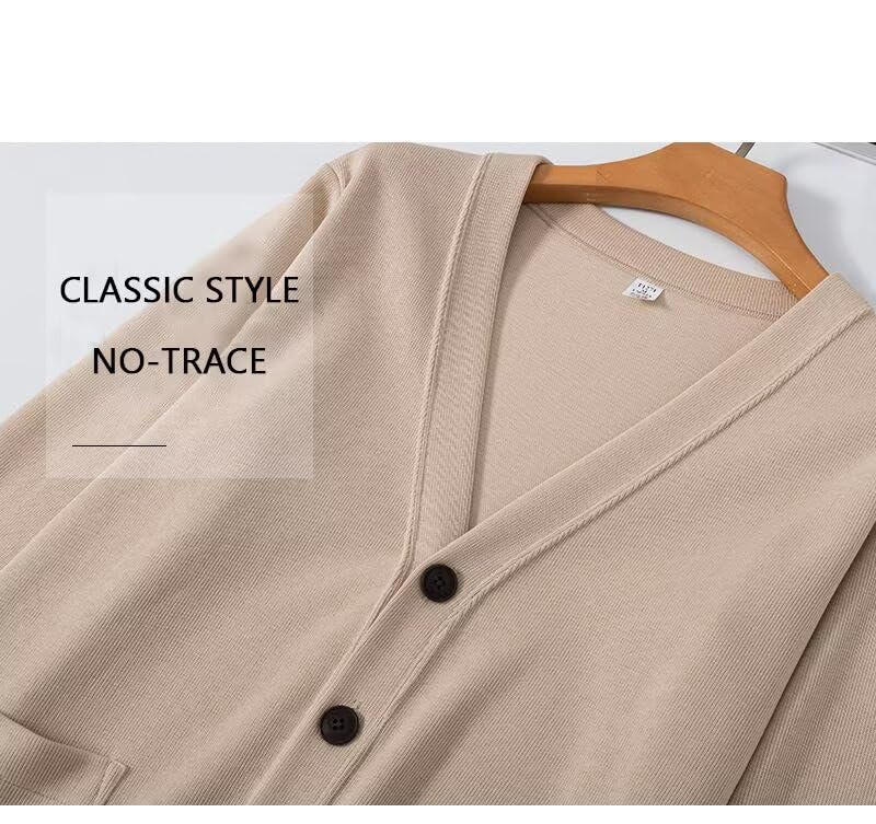 Men's Cotton Cardigan Sweater Long-Sleeve V Neck Buttons Cardigan with Pockets ZXCV114