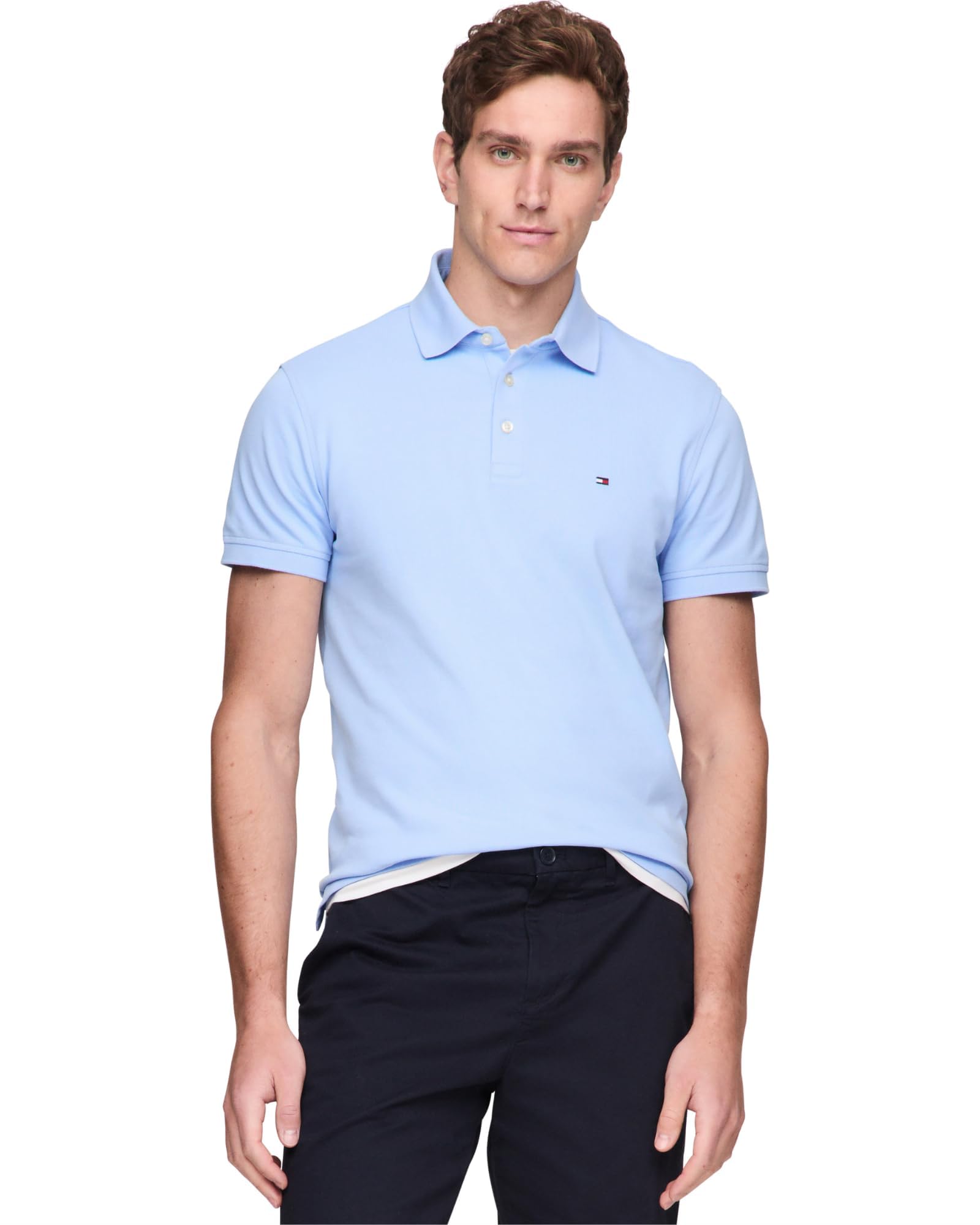 Tommy Hilfiger Men's Vessel Blue Short Sleeve Polo Shirts In Regular Fit With Stretch And Organic Pique Cotton, Xxl