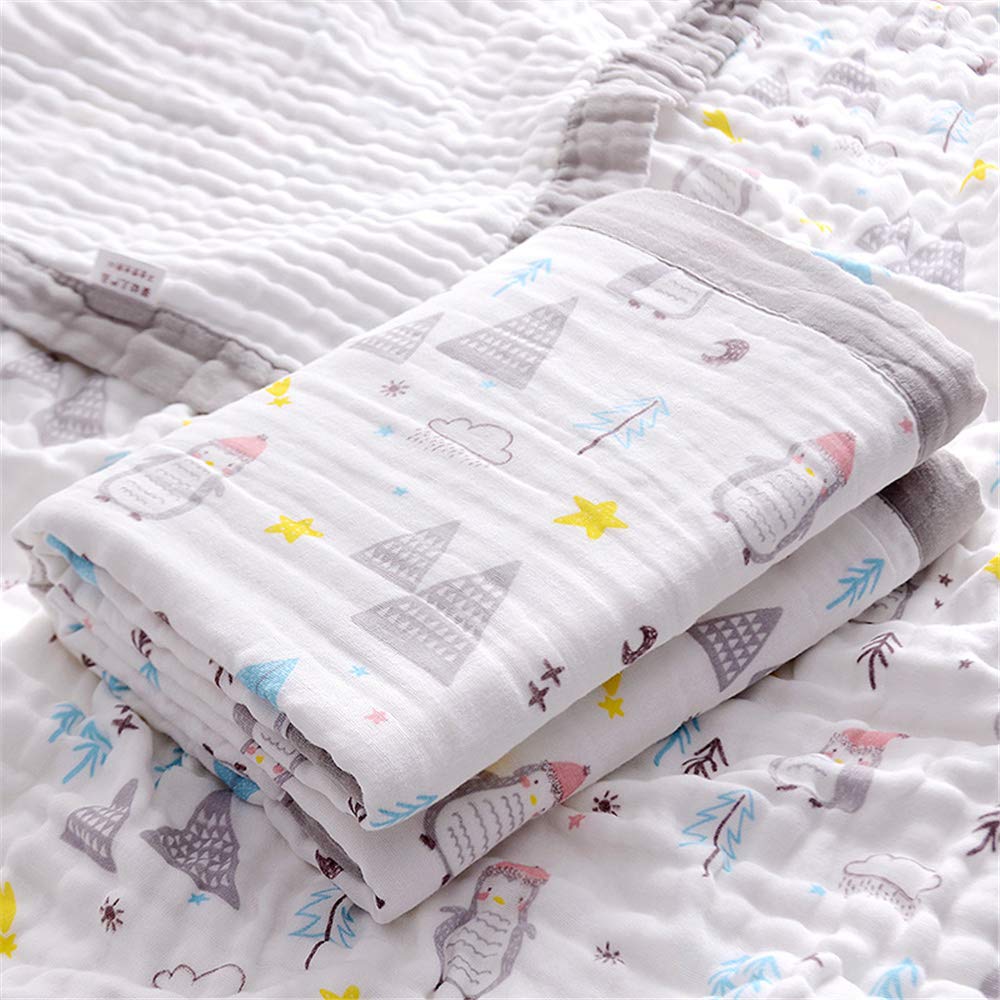 Chickwin Muslins Swaddle Cartoon Printed Blanket for Newborn/Baby, Soft 6 Layers of Cotton Muslins Cloths Bath Towel Toddler Baby Shower Pram Cot Bed Sleeping Throw (110x110cm,Penguin) — image 1