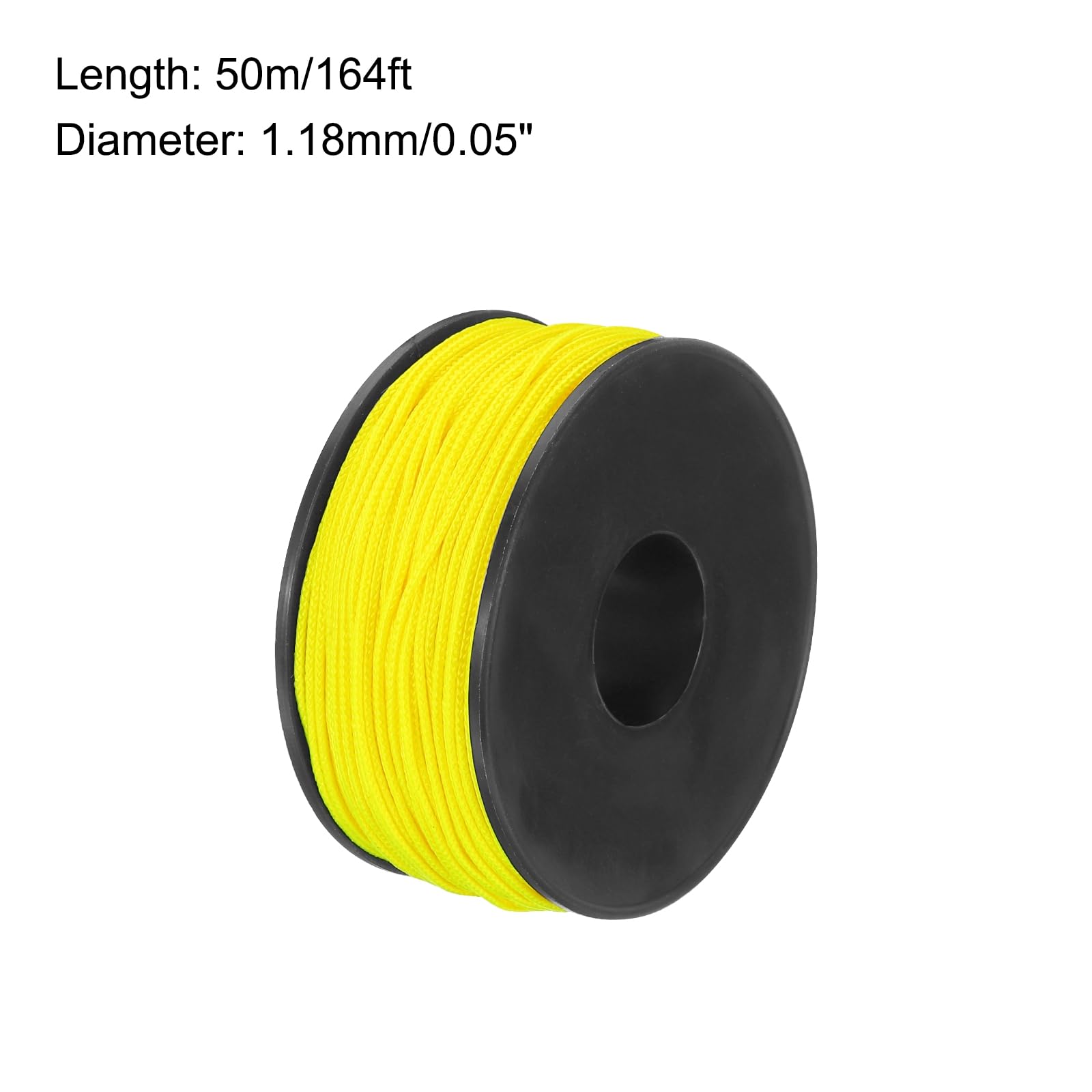 Mikro Paracord 1,18 mm x 50 metrów sznurek 45 kg poliestrowy spleciony mocny sznurek ze szpulą [do wędrówek, ćwiczeń, namiotu, projektów DIY] - cytrynowo żółty