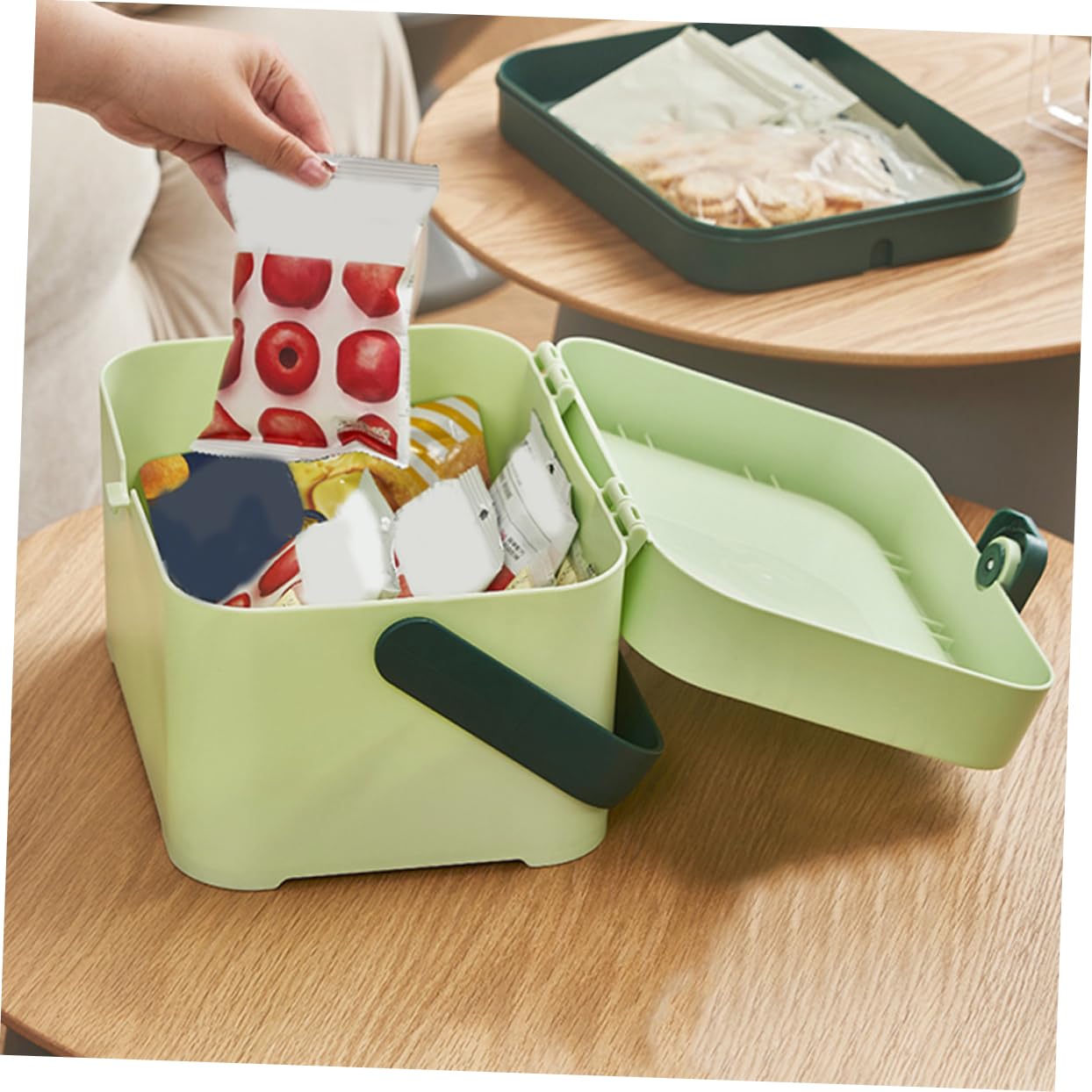 Scatola di Stoccaggio Portatile Maniglia in Plastica Verde | Organizer Multiuso per Gioielli e Articoli da Ufficio, Facile da Trasportare in Viaggio e Trasloco
