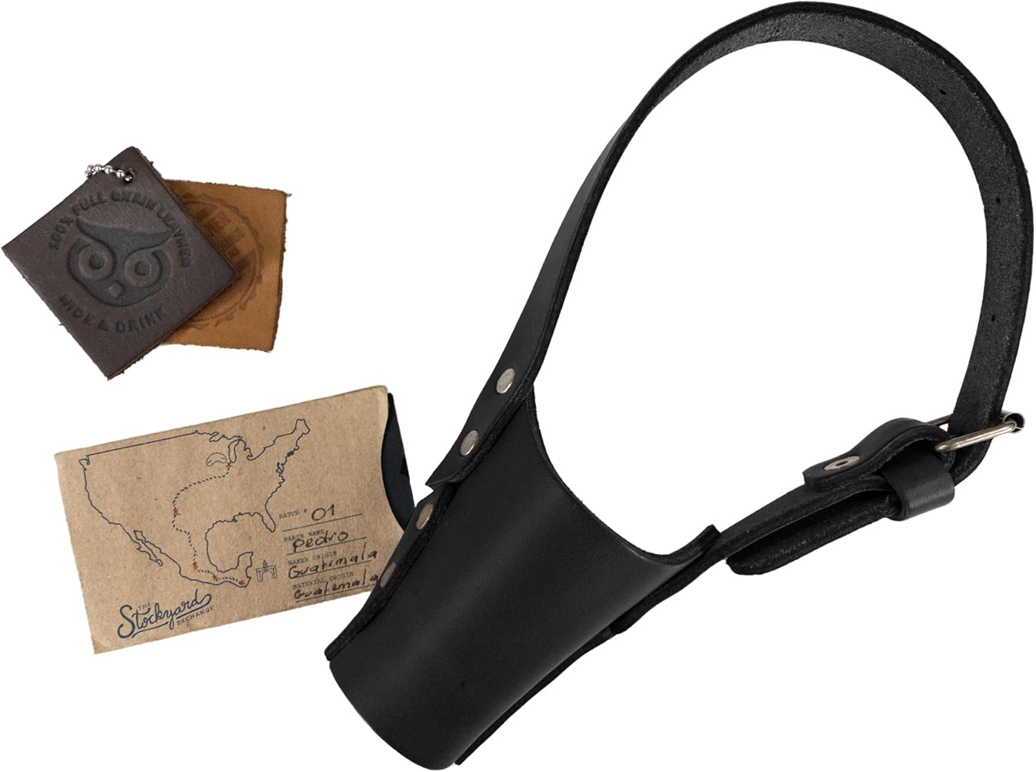 Hide & Drink, Dog Muzzle Guard, Secure, Prevents Biting Chewing, Pitbull German Shephard & Any Breeds, Full Grain Leather, Handmade, Charcoal Black