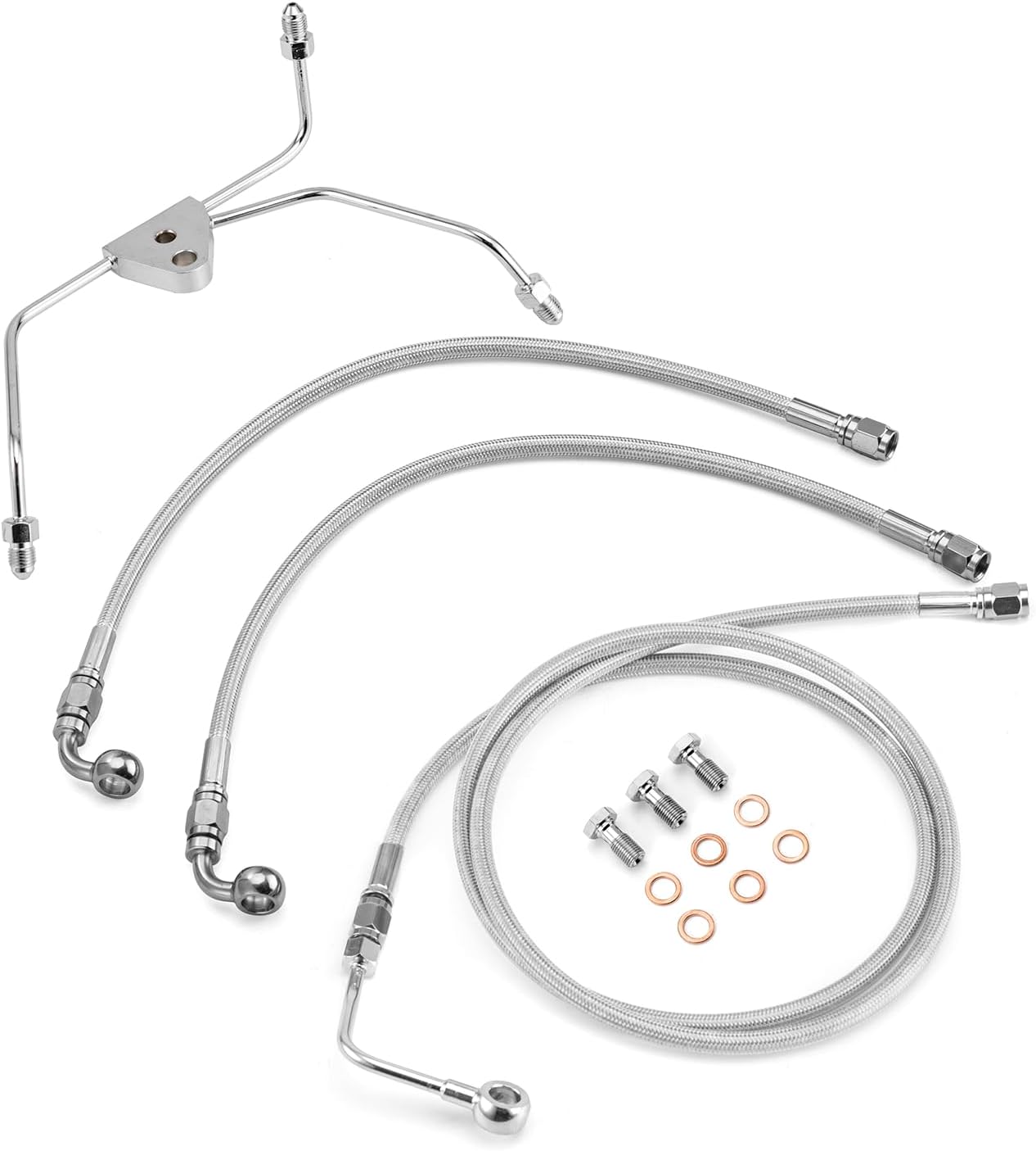 Mofun 76.7" Extended Length ABS Hydraulic Front Brake Line Compatible with Harley Touring Street Glide Electra Road Glide Road King 2009-2013, Chrome