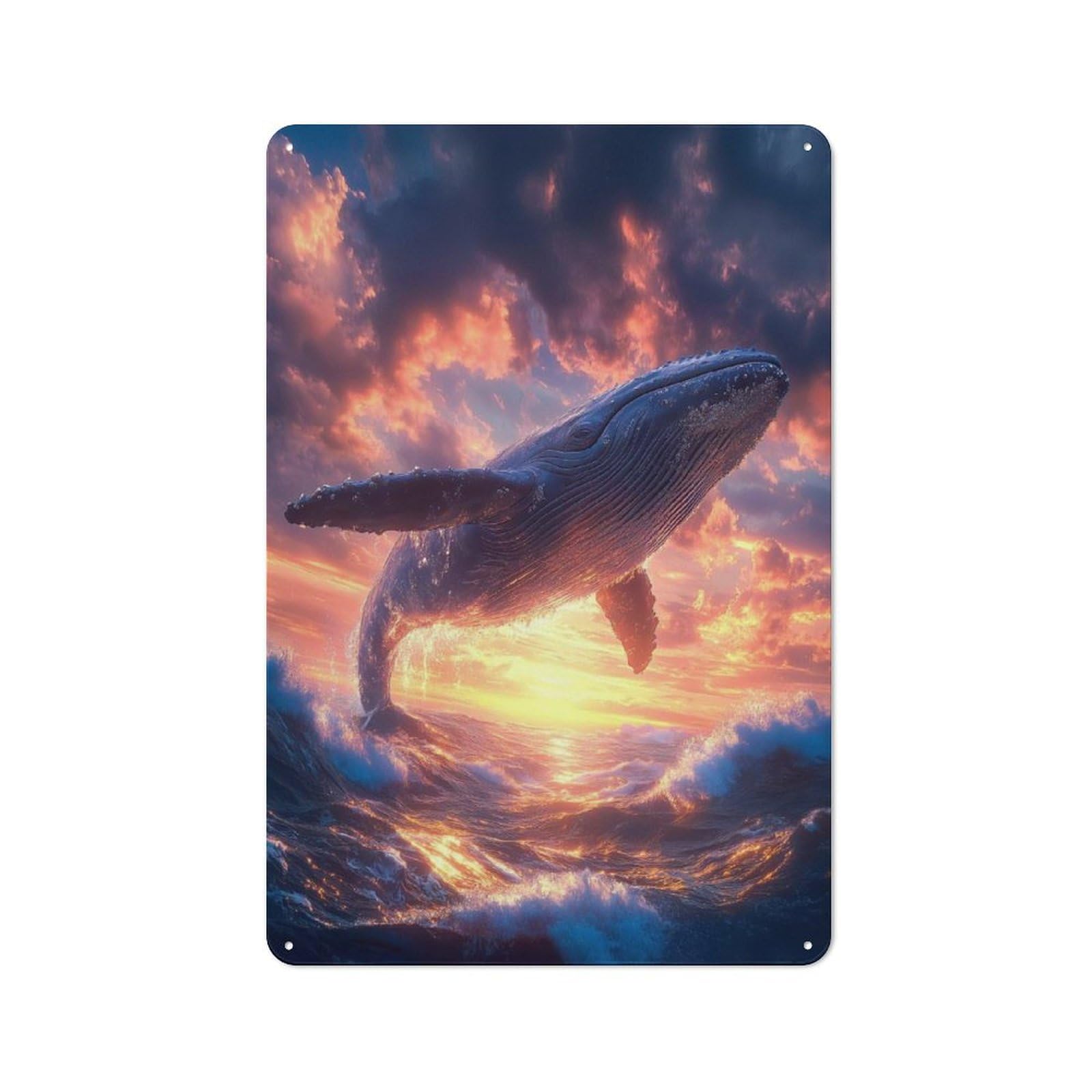 Vintage Sunset Whale Decorative Tin Plaque 30x20cm, Room Wall Plaque for Hallway, Home Bar, Garage Or Study