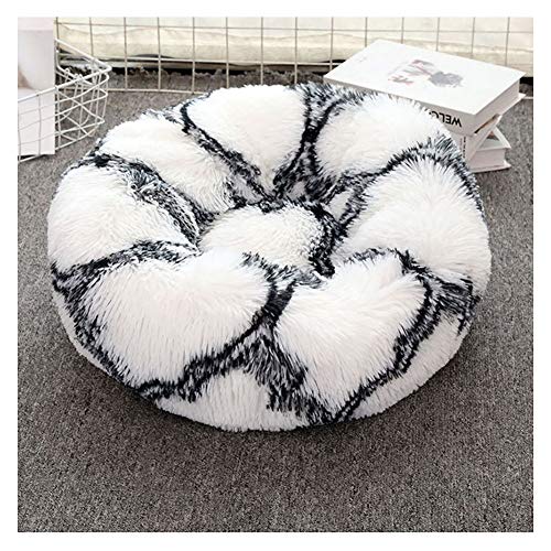 YAOTT Hundebett Plüsch Dount Katzenbett Rund Welpen-Bett Tragbare Warme Weiche Bequeme Hund Bett Haustierbett Rutschfestes Waschbar Hundekorb Schwarz-Weiss D40cm