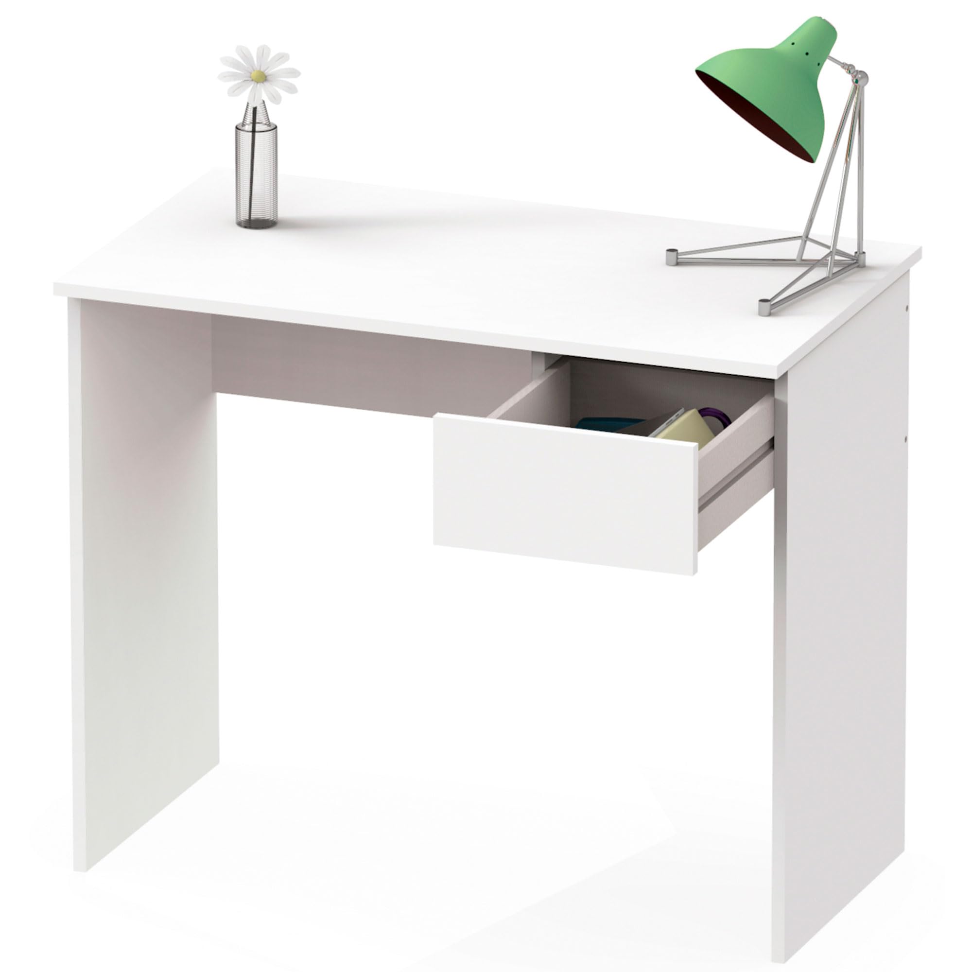 briebe Escritorio, Mesa de Ordenador 75x90x50cm (Alto x Ancho x Profundo), 1 Cajón, Oficina, Habitación Juvenil, Desk, Nova (Blanco)