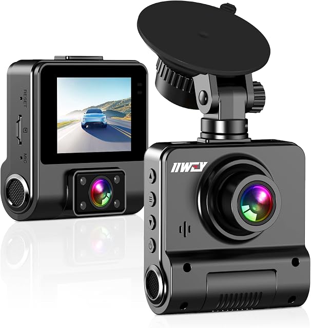 iiwey T10 Dual Dash Cam Front and Inside 1080P Car Dash Camera with 4 IR Lamps Super Night Vision, 2 Inch IPS Screen Drive Recorder with Loop Recording, Parking Monitor, G-Sensor for Taxi Driver