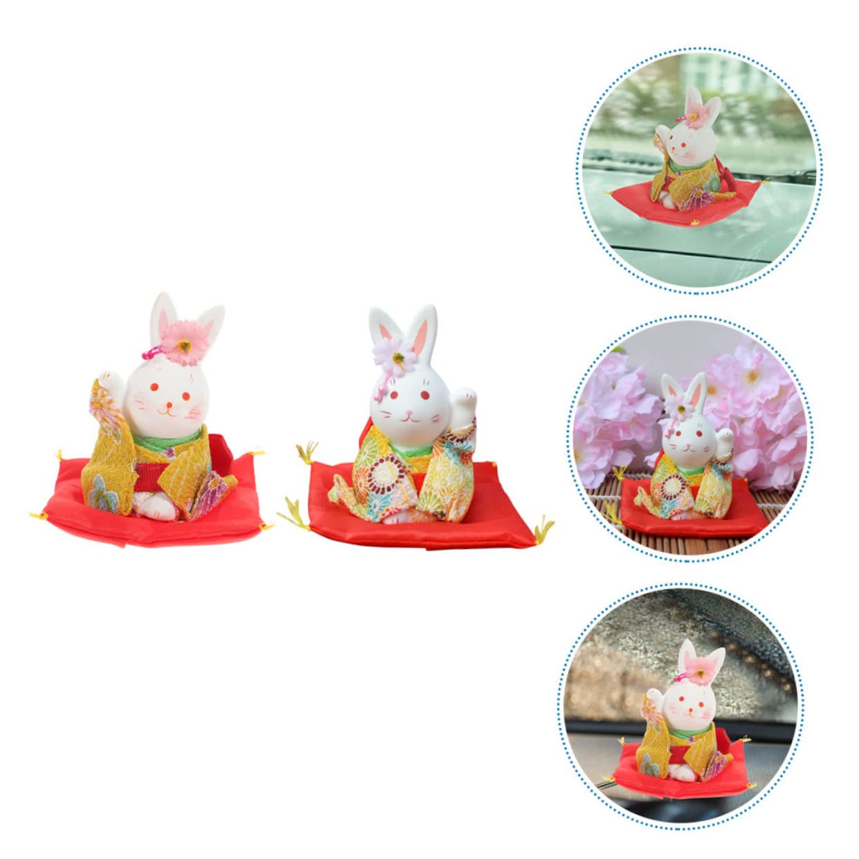 IMIKEYA 4 Pièces Lapin Chanceux Décor Statue De Lapin du Statuette Feng Shui Statue De L'année du Accessoire De Voiture Figurine Kimono De Pâques Plâtre