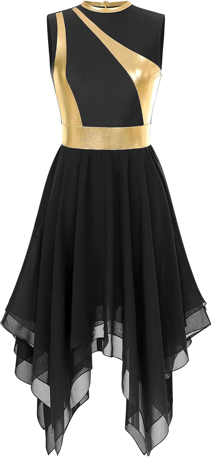 Womens Worship Praise Dance Pullover Vest Sleeveless Tunic Irregular Hem Liturgical Lyrical Dance Dress