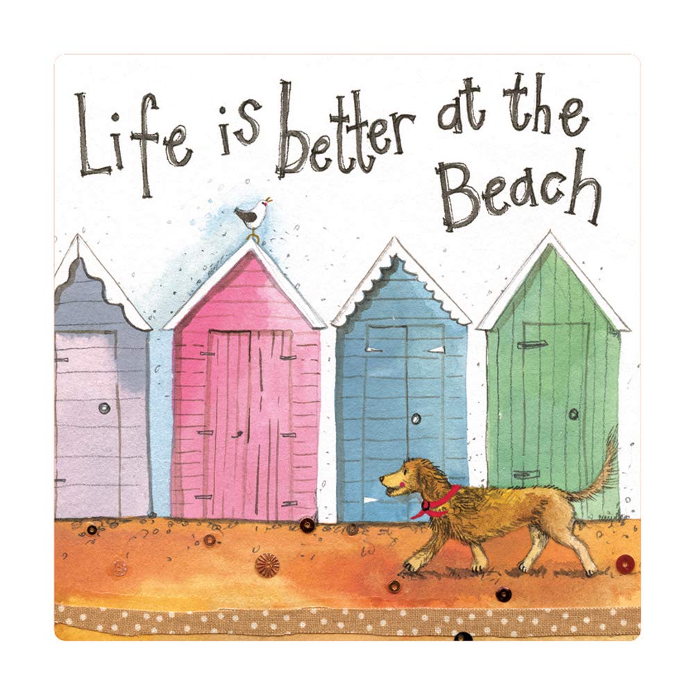 Alex Clark Art Alex Clark Life Is Better At The Beach Dog Fridge Magnet - Coastal - British Seaside - Original Artwork - Fridge Magnet For Animal Lovers - Magnetic Art Tile - Gift Ideas - Designed In The Uk...