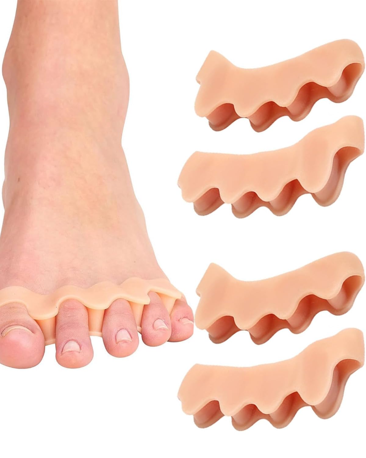 Separadores de Dedos de Los Pies，Separador Dedos Pie Unisex,Para Ejercicios Yoga,Corrección Pies, Corrección de Dedos Doblados o Superpuestos,Para Juanetes(2 Pares,Beige)