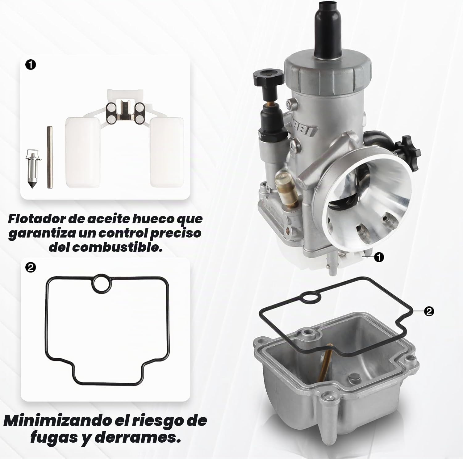 NIBBI PE19mm Carburador Alto Rendimiento para Motos 50cc-125cc Incluye Brida y Boquilla Compatible con Cross, Dirt Bike, Pit Bike, ATV, Motocross y Mini GP