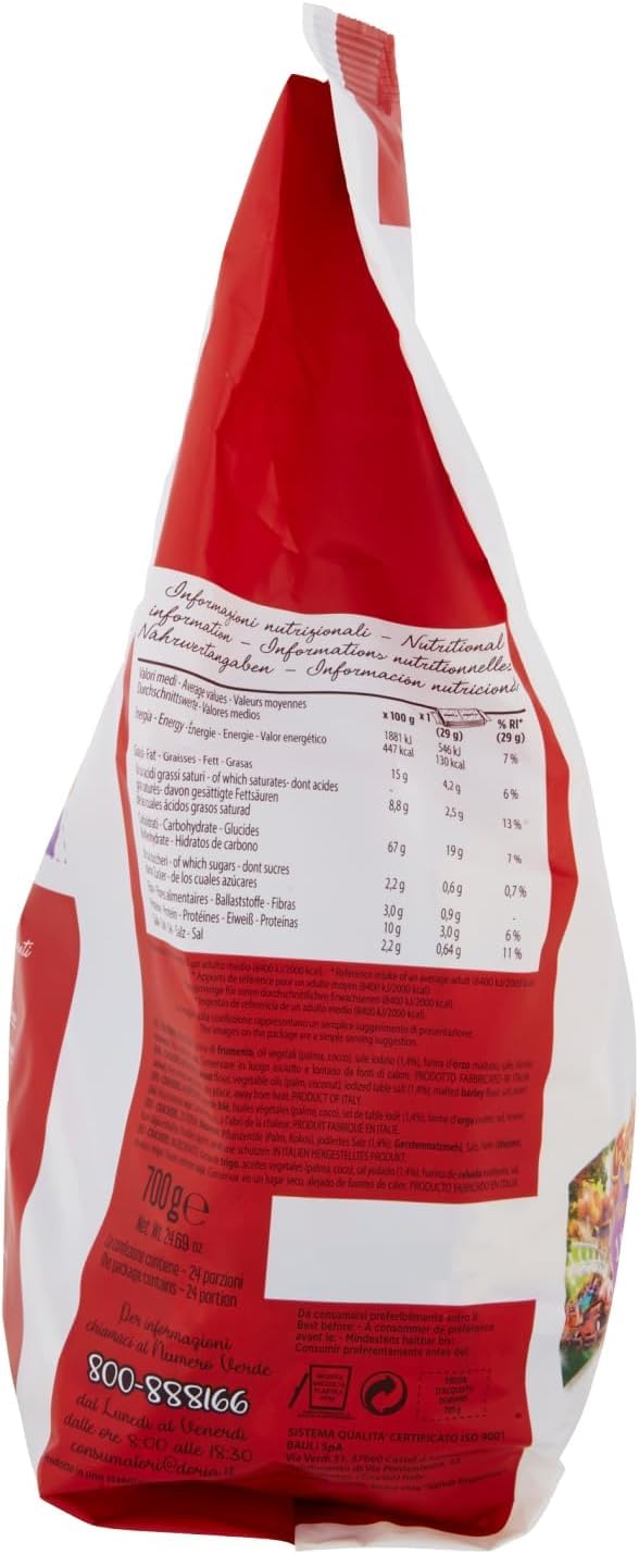 16x Doria Doriano Cracker con Sale - Duftende und Knusprige Cracker mit Salz auf der Oberfläche - 700g Beutel – Jeder Beutel enthält 24 Einzelportionen + Beni Culinari Kostenloser Schlüsselanhänger