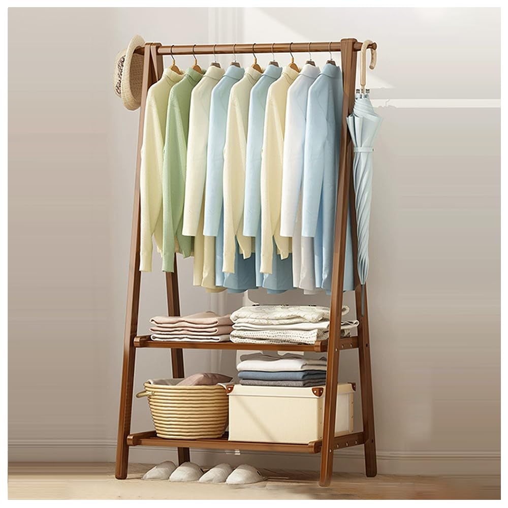 XDLEDMKIZ Sturdy Wooden Coat Rack with Shoe Storage, Free Standing Clothes Rail for Entryway, Hallway, Living Room, Office, Bedroom - Available in 66CM/86CM/116CM, Suppor