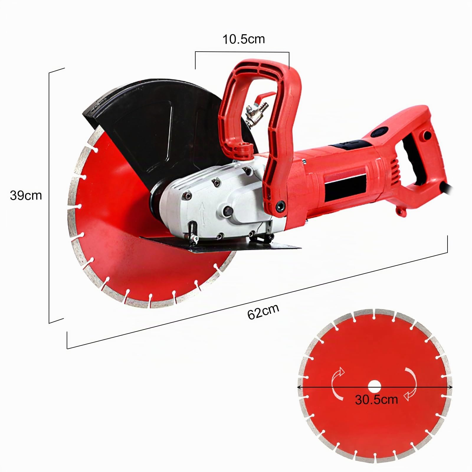 HYCHIKA 3200W Elektrische Betonsäge, 4300RPM Motor Kreissäge, 305mm Betonschneider, Nass-Scheibensäge, Steinsäge Nassschneider Pflastersteine, inkl. Wasserleitung und Pumpe, für Stein, Ziegel, Holz