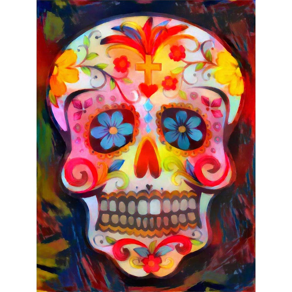 Artery8 Unframed Wall Art Day Of The Dead Skull Oil Paint12X16 Inch from B&Q