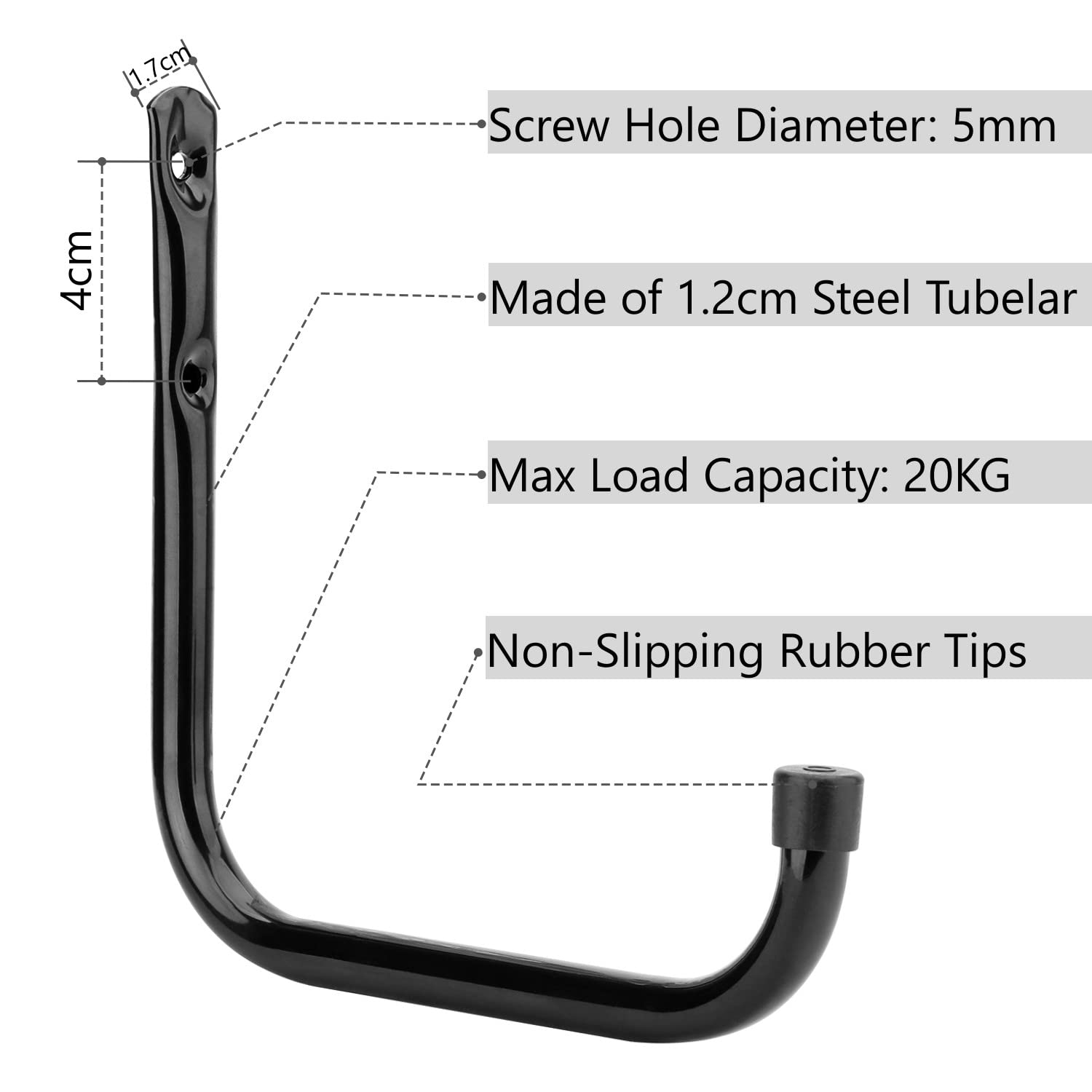 Pipabiba 6 Pcs Garage Storage J Hooks, 8.8cm Heavy Duty Utility Steel