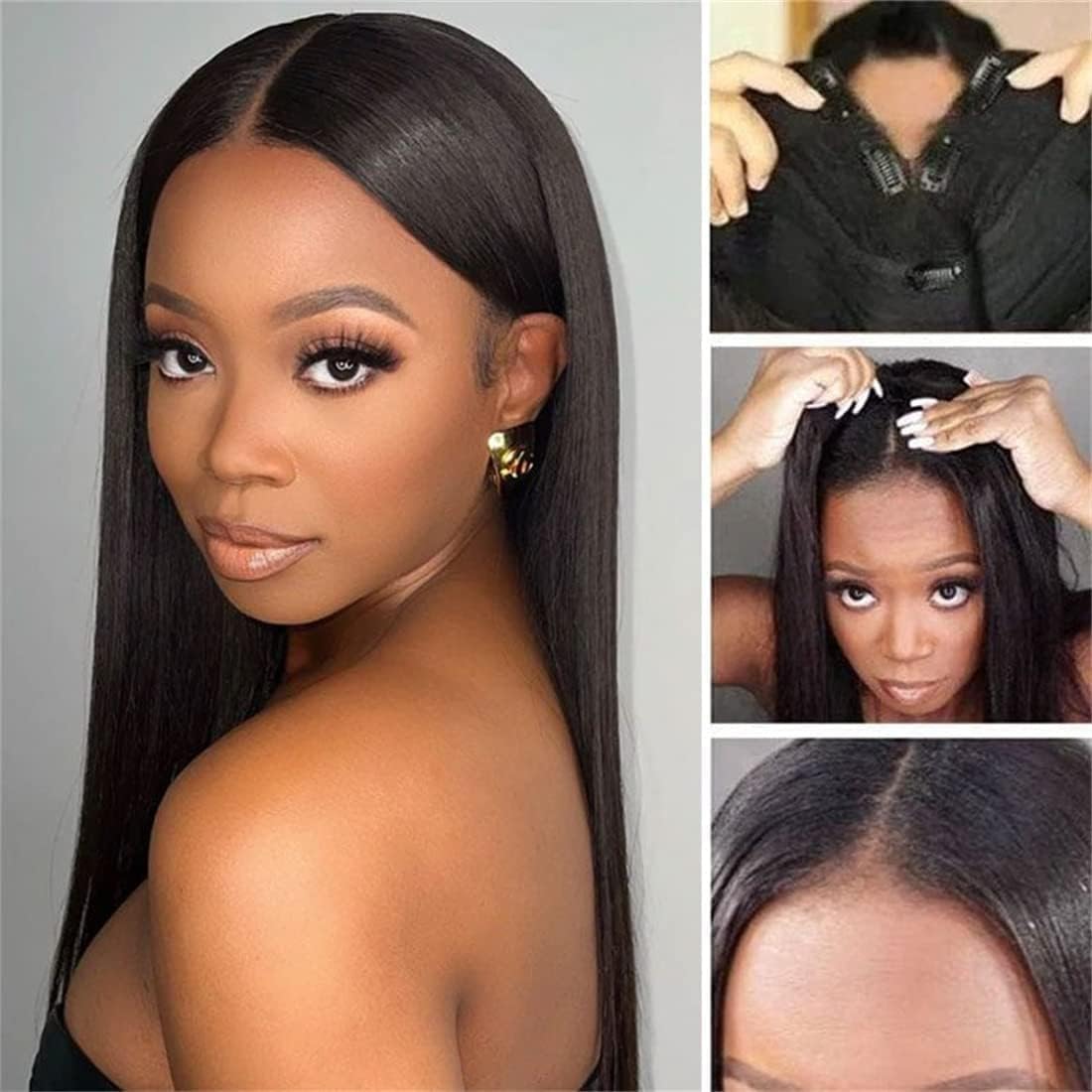 Straight V Part Wigs Human Hair Pelucas Mujer Pelo Natural Humano Para Mujeres NegrasNatural Color Peluca No Lacie Front Pelucas Cabello With Baby Hair (20 Pulgadas)