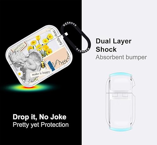 Miniatura 4 de MOSNOVO Funda protectora transparente para AirPods Pro 3, con anillo de metal duro de lujo de doble capa a prueba de golpes, diseñado para AirPods