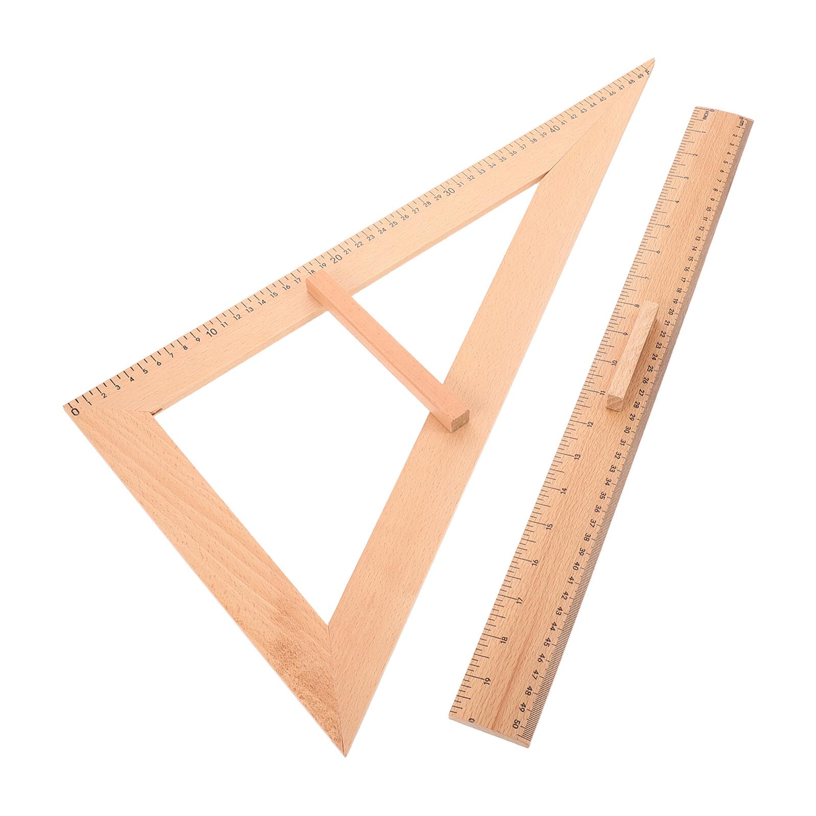 Gatuida Set 2 Pezzi Righello in Legno per Insegnanti, Righello Dritto 50 Cm e Squadra Angolare, Strumento di Misurazione Scolastico Preciso per Studenti e Cucito in Classe