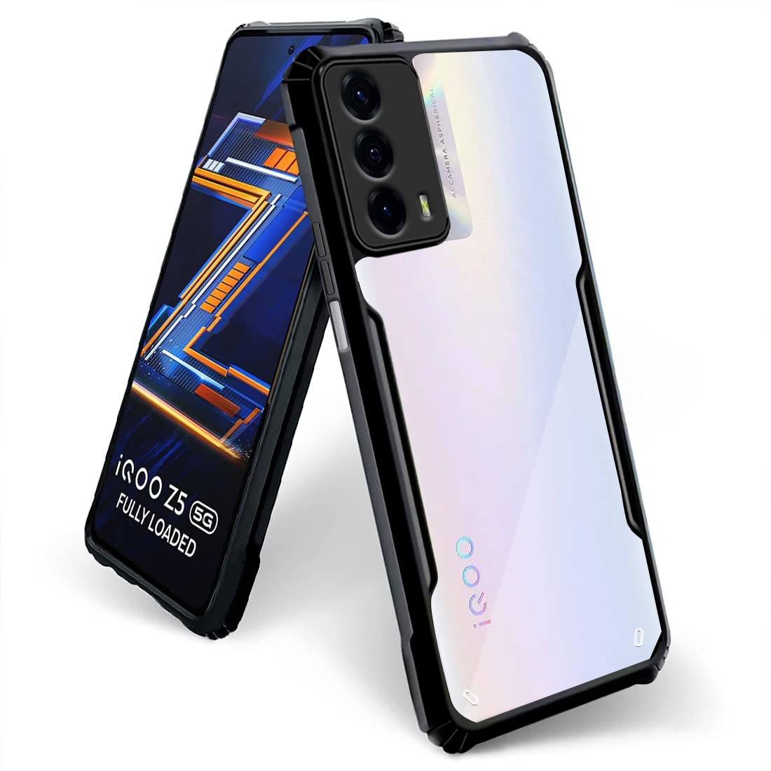 Fashionury iQOO Z5 (5G) Case Back Cover Shockproof Bumper Crystal Clear | 360 Degree Protection TPU+PC | Camera Protection | Acrylic Transparent Eagle Cover for iQOO Z5 (5G) (Black) (B0C37F735X) Amazon Price History, Amazon Price Tracker