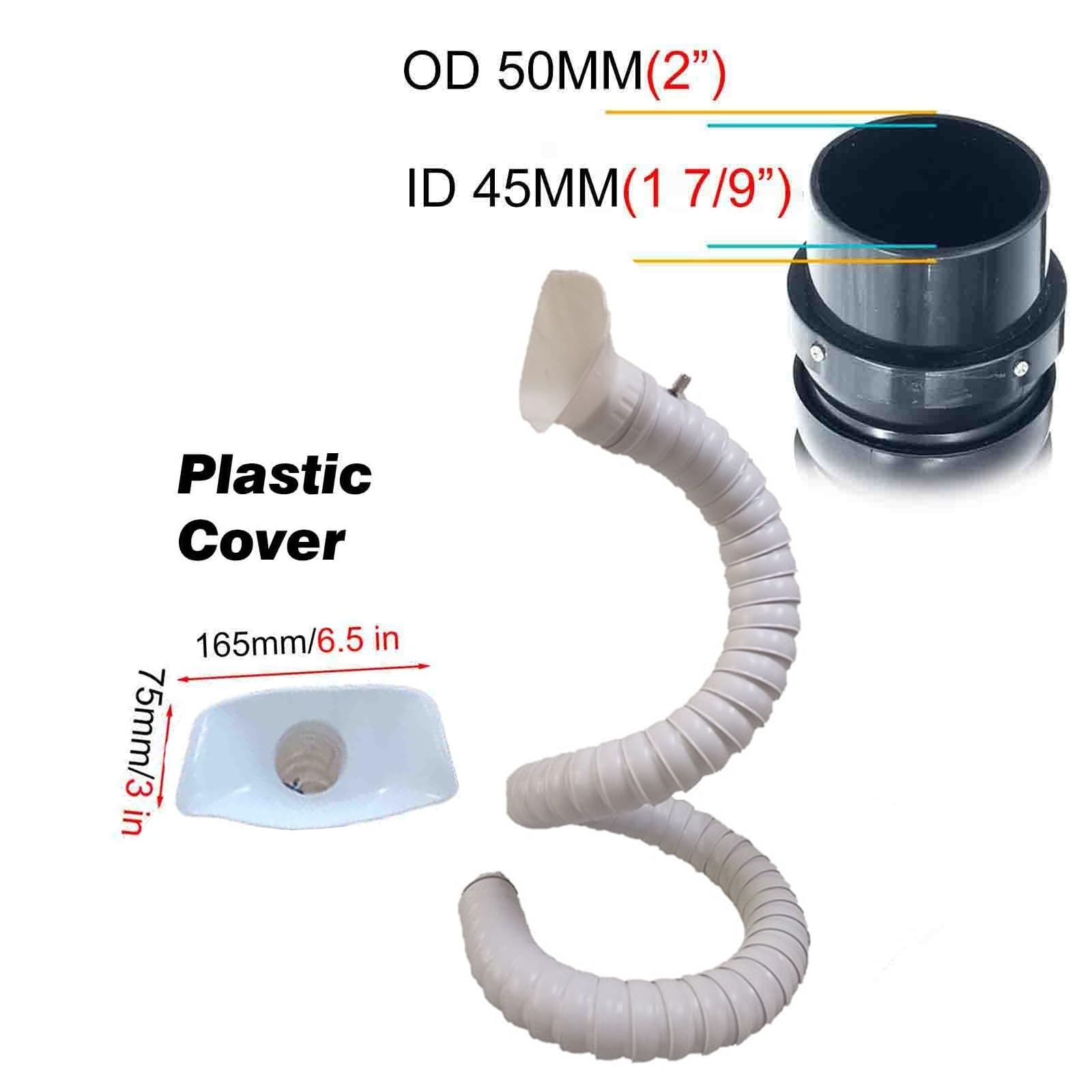 ZAQYCM Tubo Flexible Manguera Flexible Articulada para Polvo De 200 160 100 68 45 MM para Eliminación De Aire Y Humo, Brazo Colector De Gas Gris Y Blanco(L 300cm(10 ft),ID 45MM(1 7/9 In))