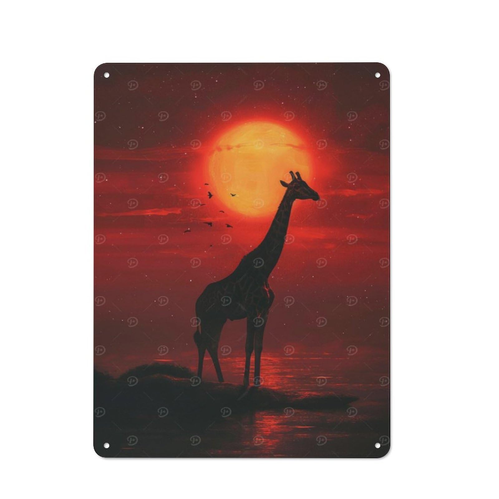 Junmoney Style-2 Metal Wall Art Sign With Giraffe Sunset Vista Design 40X30cm, Vintage Vintage Wall Decor For Living Room, Hallway, Kitchen Or Cafe