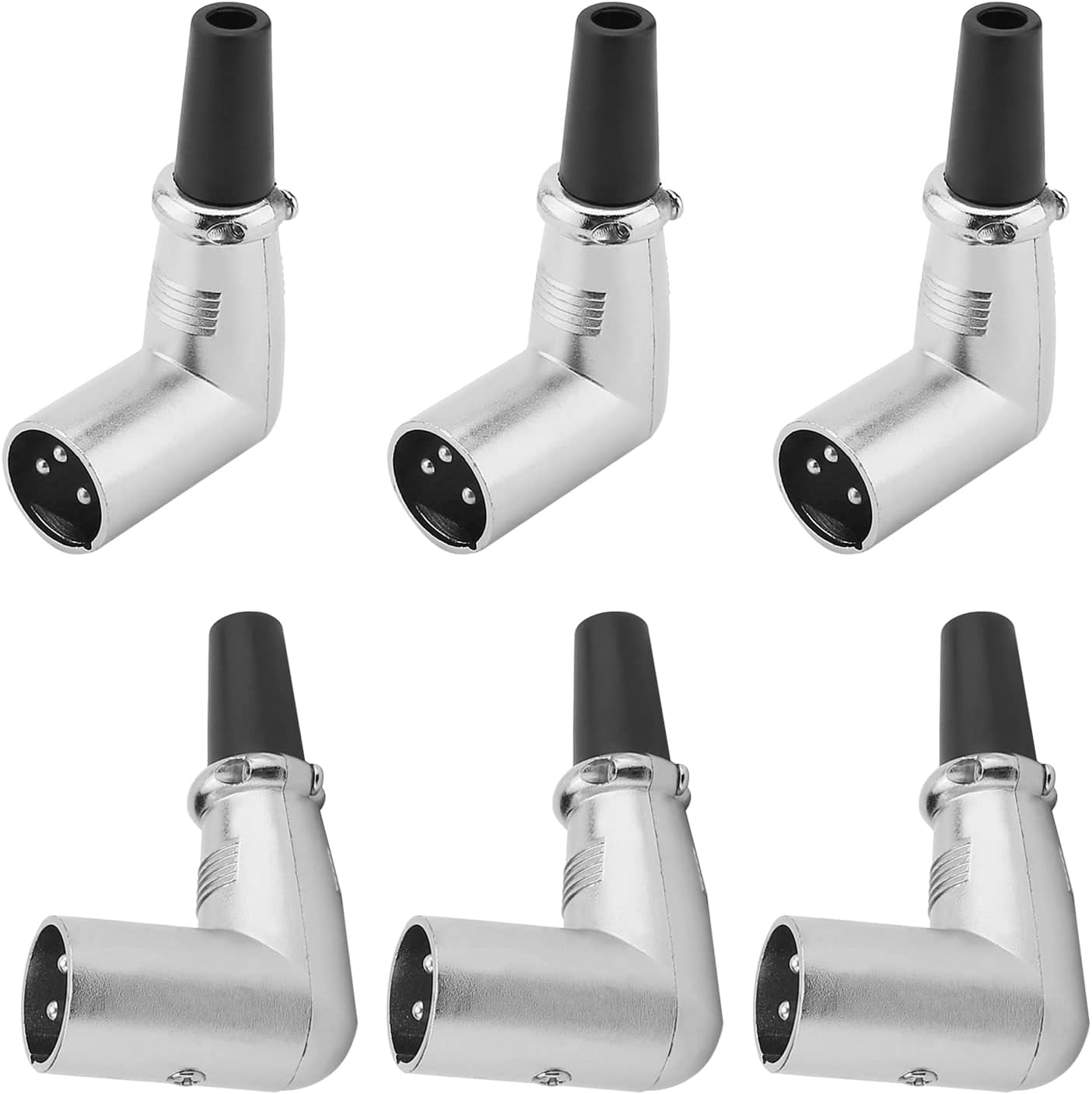 Heyiarbeit 6 Pack of 3-Pin XLR Male Microphone Connector, 90 Degree Right Angled, MIC Adapter for Loudspeakers, Headsets, Amplifiers - Silver