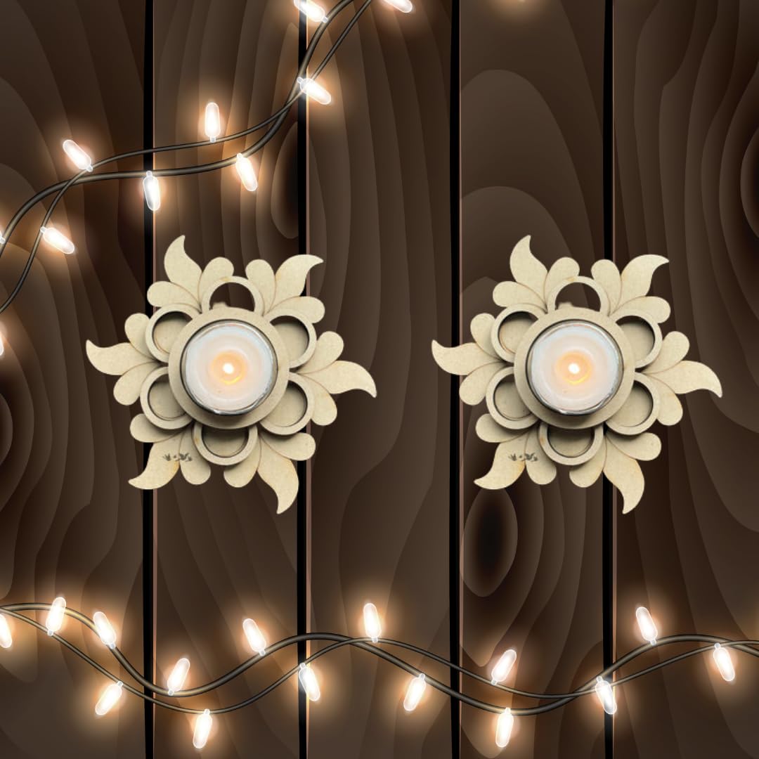 Klassie | Nested Motif - Wooden Decorative Tealight Candle Holder Cutout/Centerpiece for Wedding,Stage/Table Decor,Rangoli,Diwali,Navratri,DIY Projects| 5 * 5 Inches| Set of 5-image-27
