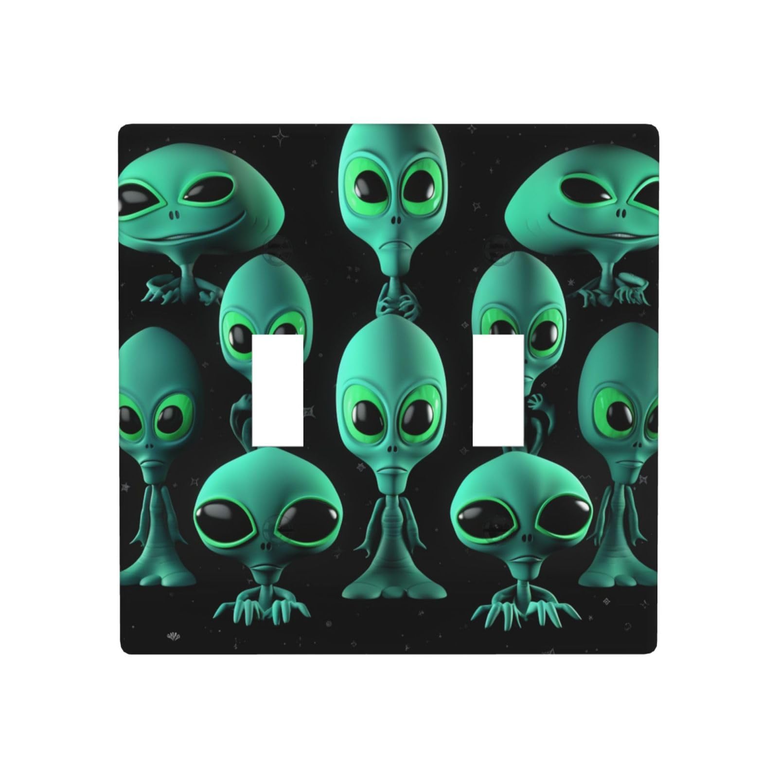 Aceprints Aliens 2 Gang Double Toggle Wall Plates, Unbreakable Decorative Duplex Light Switch Plate Covers Electrical Switchplate Cover Faceplate For Bathroom Kitchen Decor