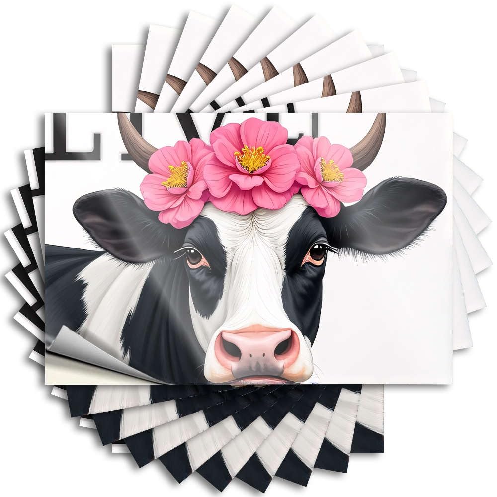 Fzfn Colour Guest Window Quote | A Cow Adorned With Pink Flowers. Western Bathroom Durable Vinyl Sticker Easy Apply For Science(8X12cm)