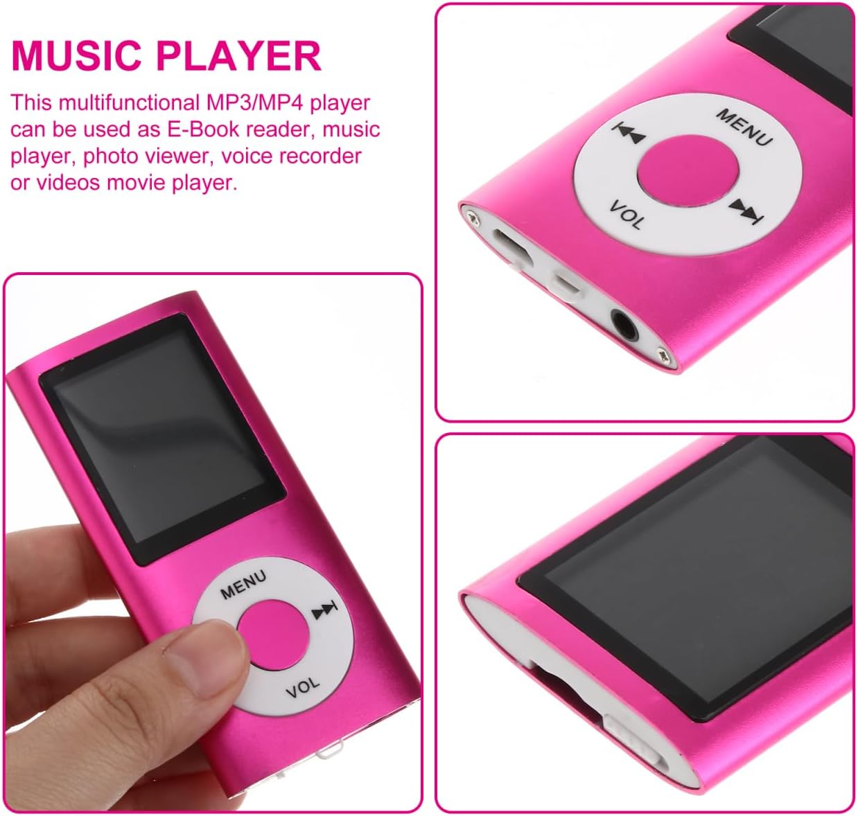 Sewroro Pink Mp3/Mp4 Player 1.8 inch Screen Portable Music Player with USB Port Photo Viewer Voice Recorder Video Playback E-Book Reader Compact Digital Audio Device image 5