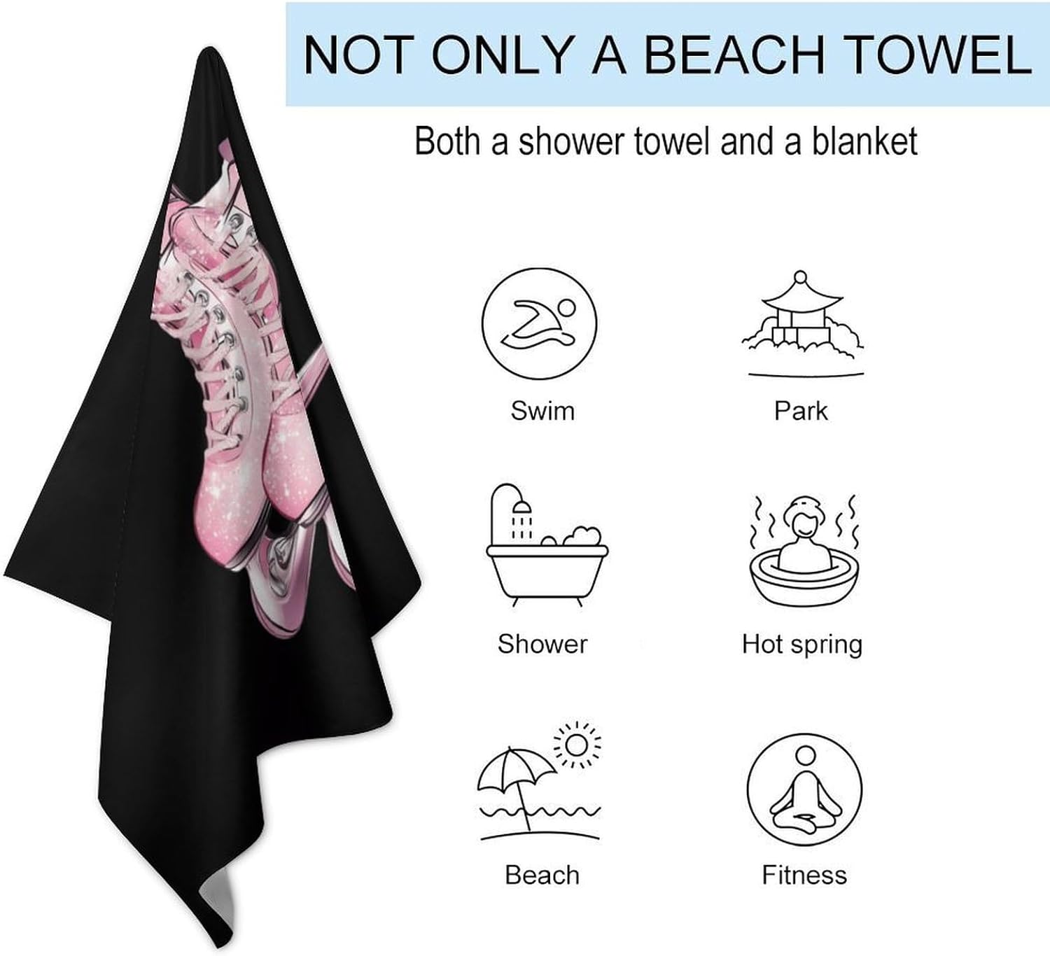 Skating Shoes Glitter Oversized Beach Towel Soft Absorbent Pool Bath Swim Towels for Adults Travel Vacation Gifts 130x80cm
