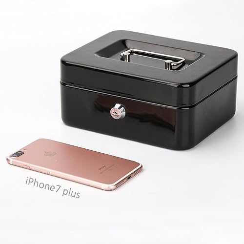 Vista 111 de Decaller - Caja de efectivo metálica con bandeja de dinero, con cerradura de llave para seguridad, rosa, mediana, 23,8 x 19,8 x 8,89 cm Rosa/Rebel