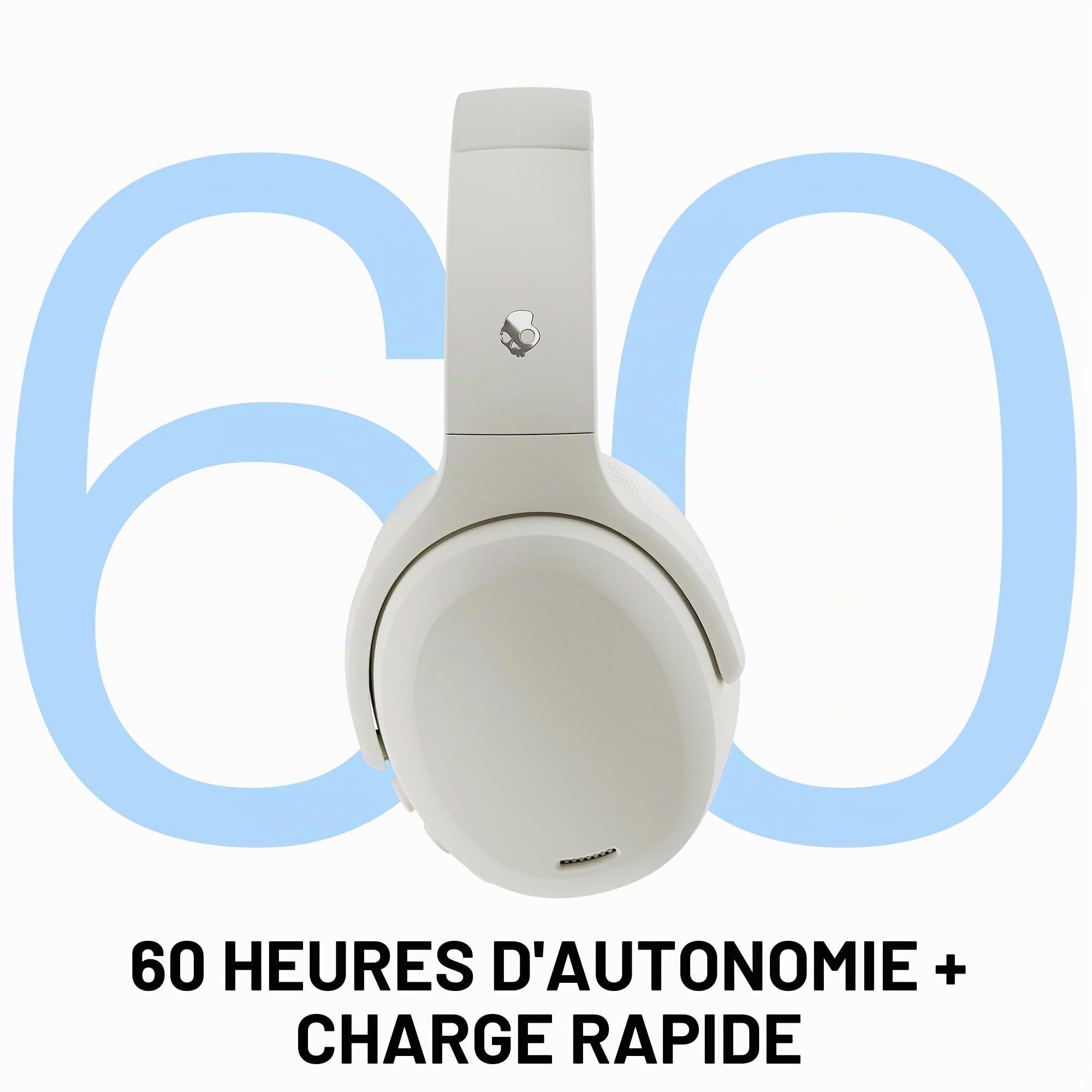 Skullcandy Crusher ANC 2 Casque Circum-Auriculaire Bluetooth sans Fil, Câble USB-C Supplémentaire, Basses Multisensorielles, Suppression Active du Bruit, 60 Heures d’Autonomie - Blanc | Multi-Sensory Crusher Bass, Over-Ear Fit, Bluetooth, 60 heures Batter