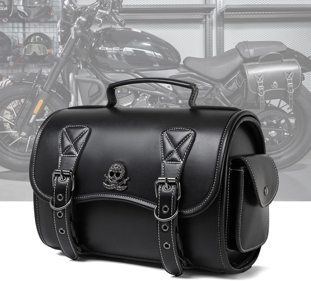 Saddle Bag for Harley Davidson Dyna Superglide 1995-2014, Durable Leather Hard Shell Motorcycle Side Bag with Skull Emblem Watertight Gear Storage for Long-Distance Riding,A/1Pieces
