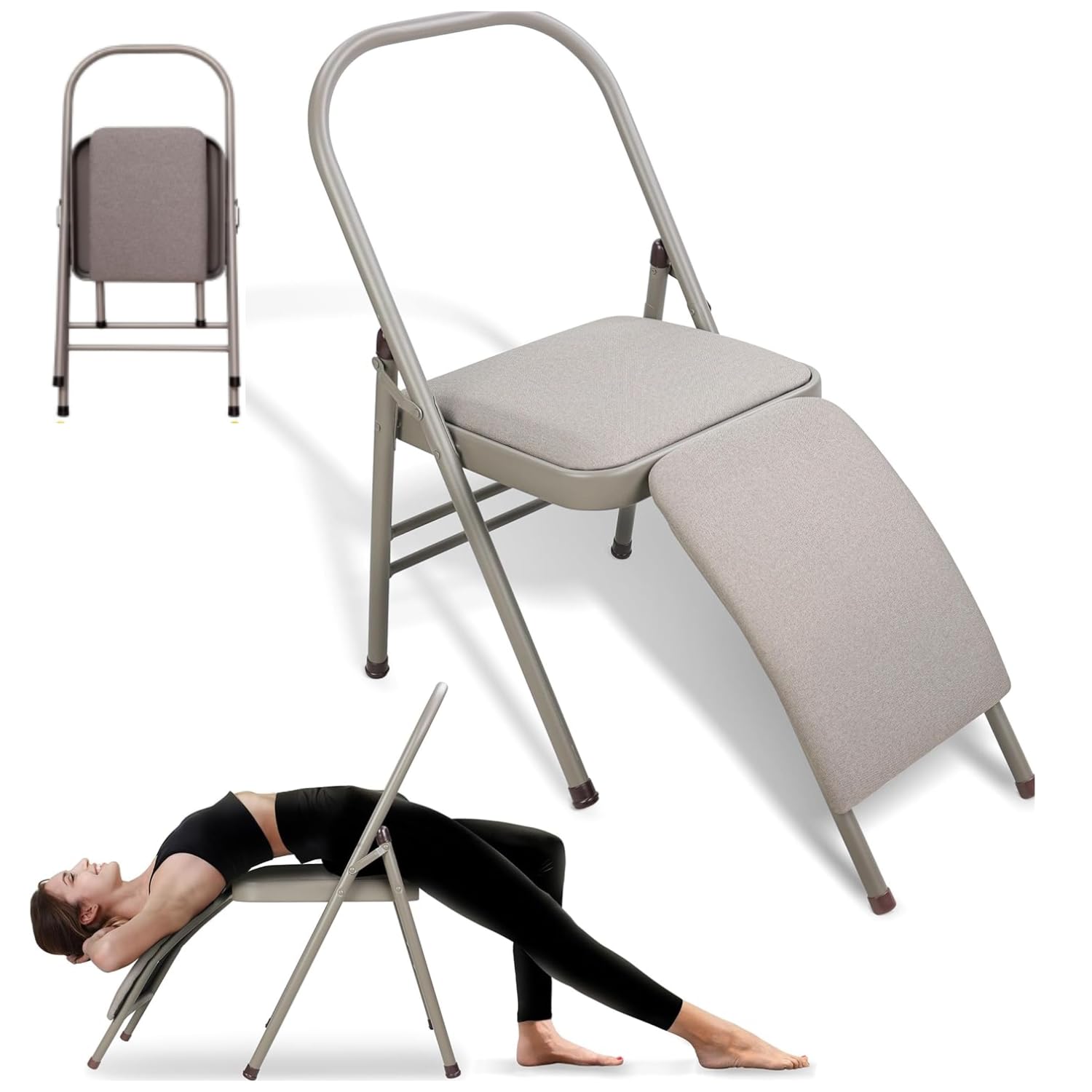 Chekido Yoga Chair with Back Support for Women Foldable Yoga Seat for Meditation Chairs with Lumbar Back Support Cushion Seat for Yoga, Fitness & Meditation Holds Upto 150kg(79Lx46Wx82H cm)