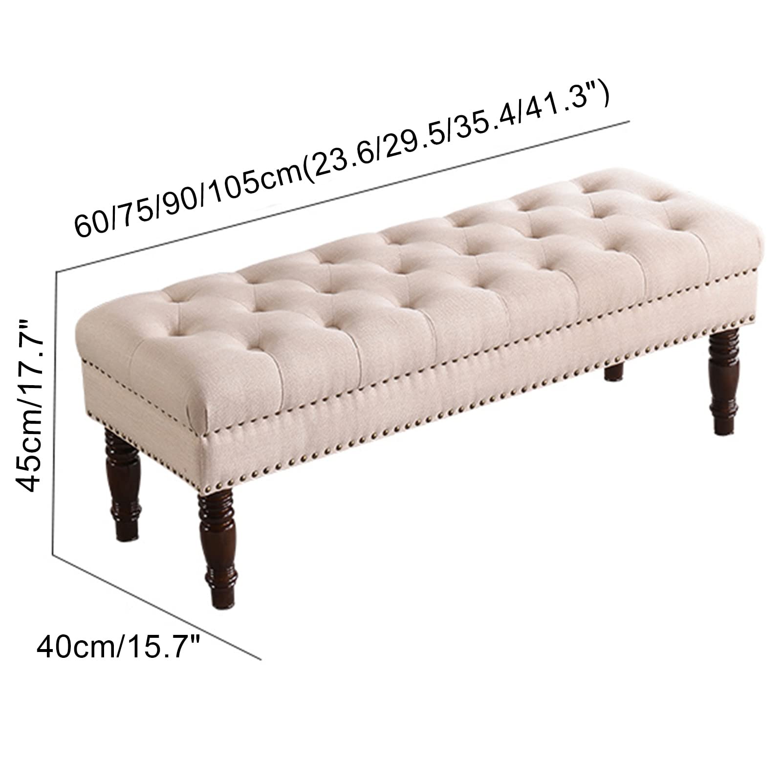 Desconocido Sofá de Banco de Entrada Americano, Banco otomano tapizado de Lino con Patas de Madera, Lujoso Banco de Extremo de Cama Premium, Taburete de pie de Acento(90x40x45cm(35x16x18), Beige)